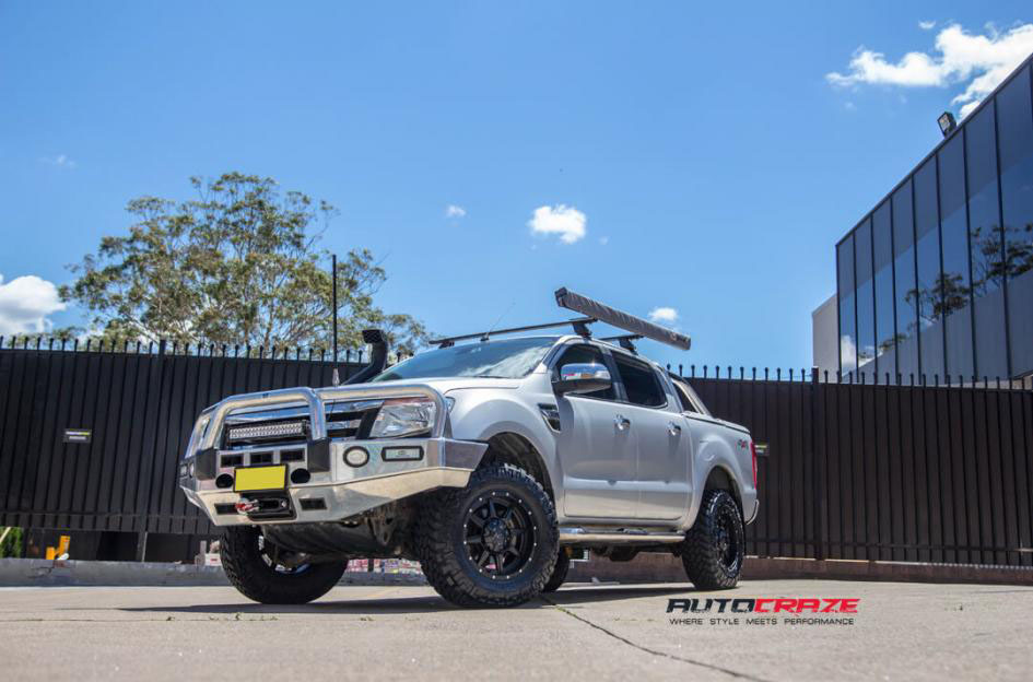 Silver Ford Ranger Tuff T14 satin black wheels front shot