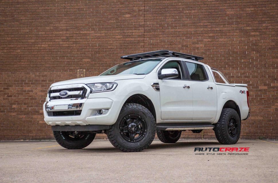 White Ford Ranger Tuff T10 wheels front shot