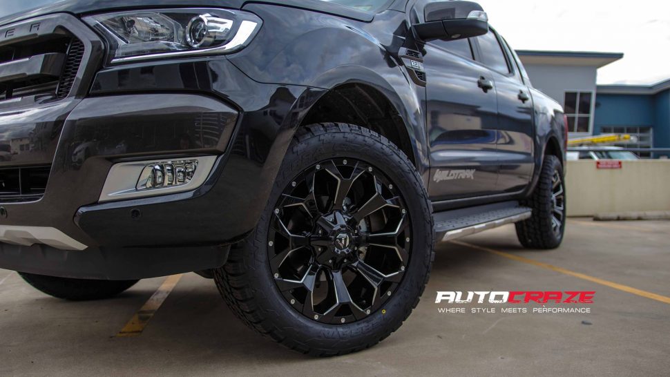 BLACK FORD RANGER FUEL ASSAULT GLOSS BLACK WHEELS CLOSEUP SHOT
