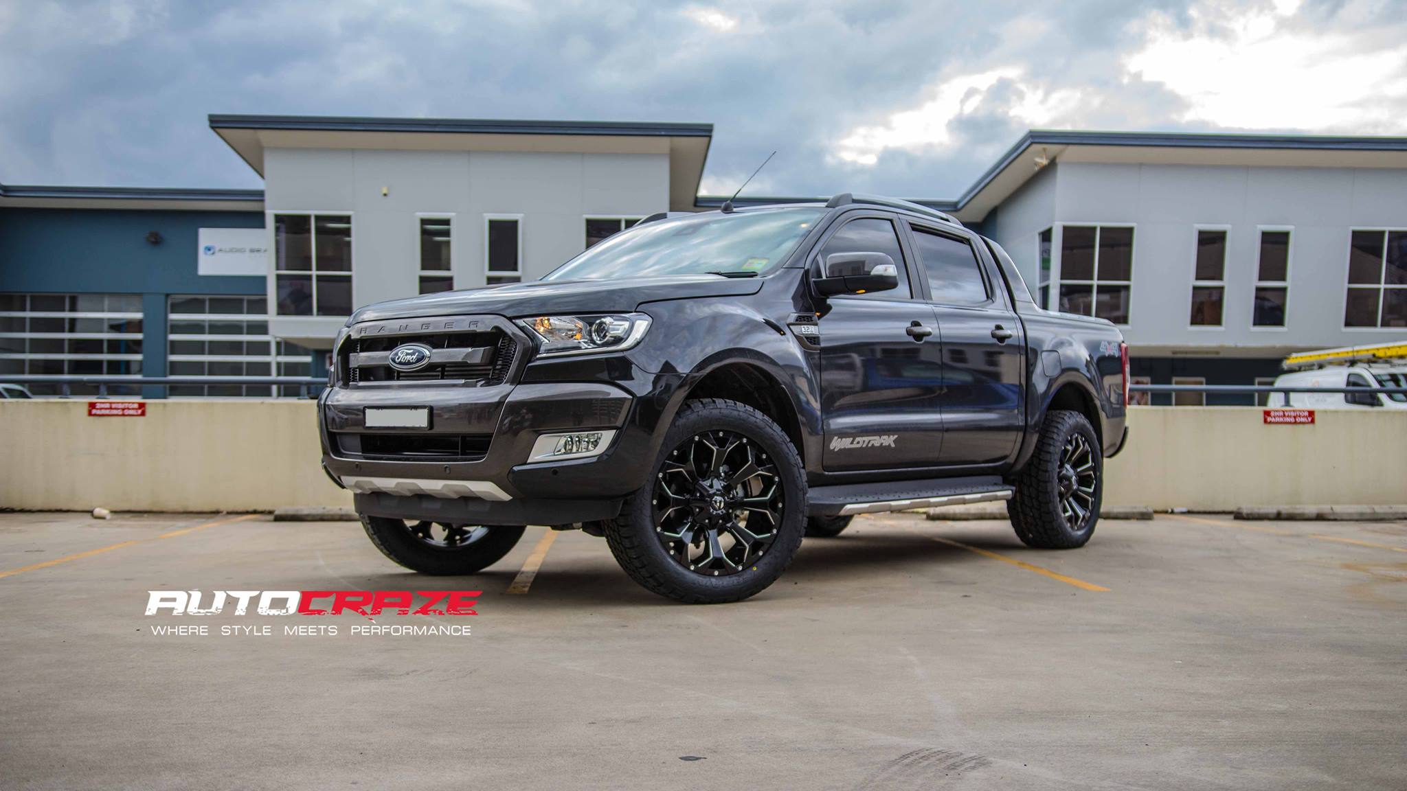 BLACK FORD RANGER FUEL ASSAULT GLOSS BLACK WHEELS FRONT SHOT
