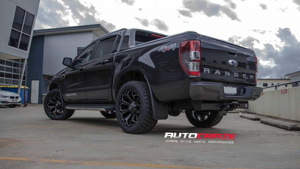 BLACK FORD RANGER FUEL ASSAULT GLOSS BLACK WHEELS REAR SHOT