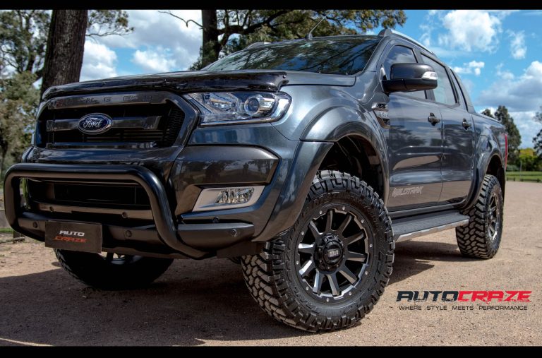 Dark Blue Ford Ranger GD05 Gloss Black Machined Wheels Front Shot