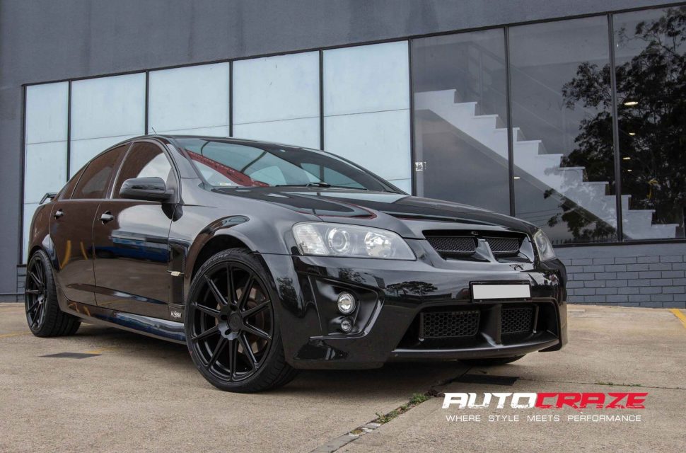 Black Holden Commodore Koya SF04 Matte Black Wheels Front Shot