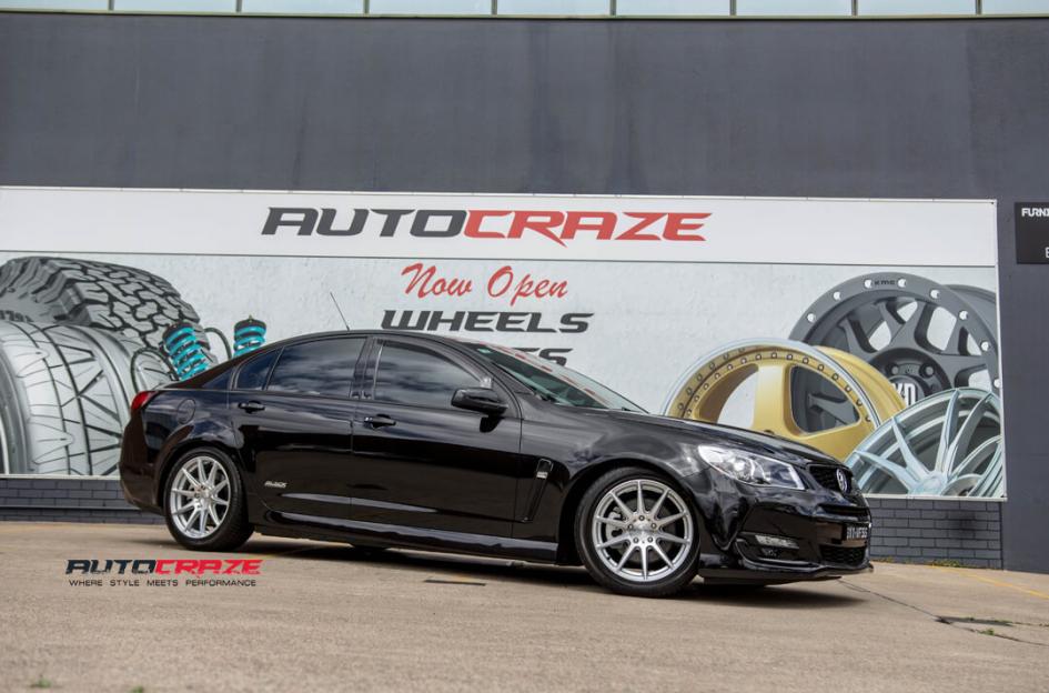 Black Holden Commodore Niche Essen Silver Machined Wheels Front Shot