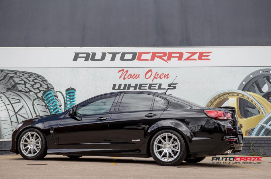 Black Holden Commodore Niche Essen Silver Machined Wheels Rear Shot