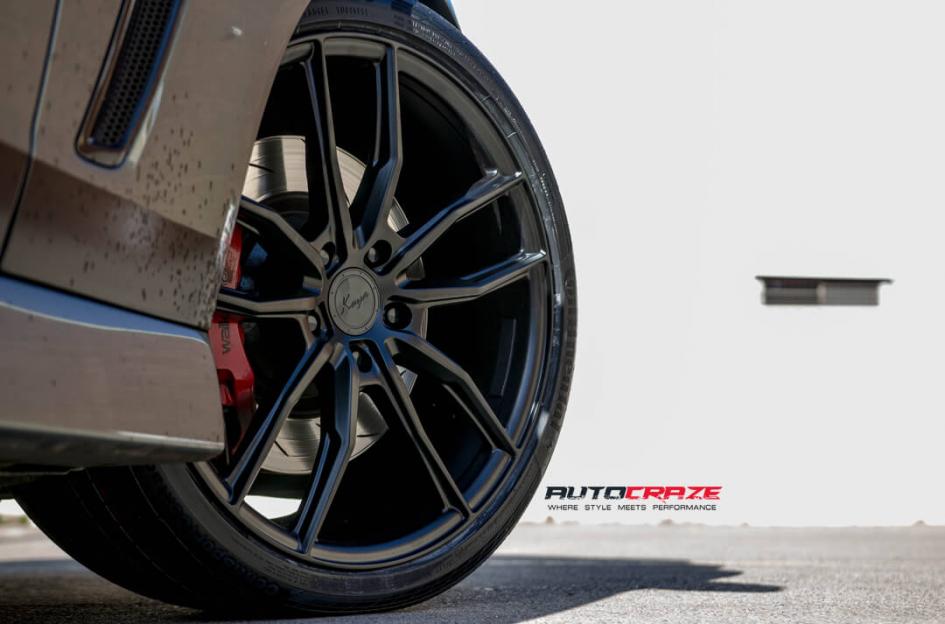 Olive Holden Commodore Koya SF11 Satin Black Wheels Closeup Front Wheel