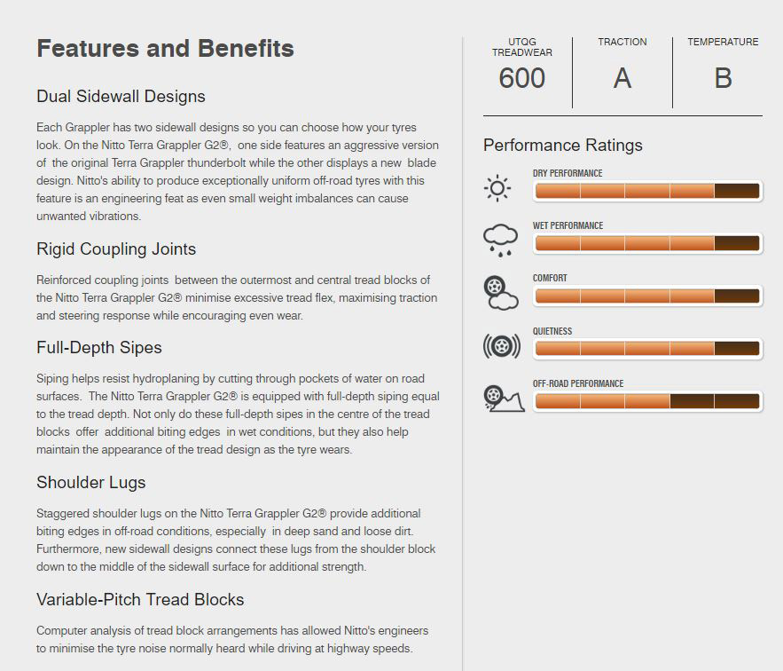 Features Benefits Nitto Terra Grappler G2 Tyres
