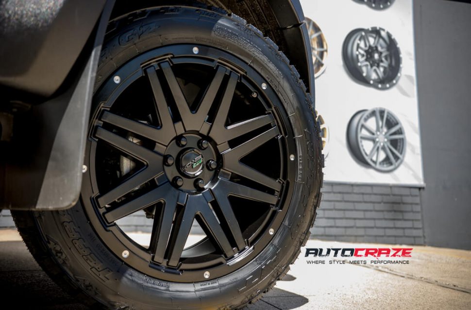 Nissan Navara PDW Rampage Wheels Nitto Terra Grappler Tyres Tail Light Covers Flares Wheel Close Up Shot 2018