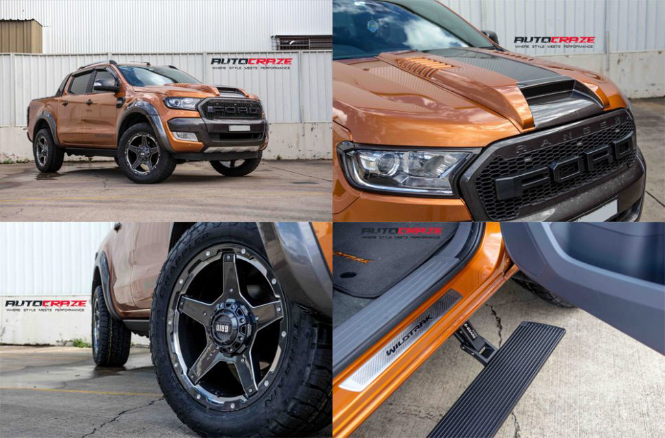 Showcase Orange Ford Ranger Grid GD04 wheels flares electronic side steps bonnet scoop