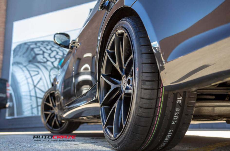 BMW 3 series with Niche Misano wheels and Kumho tyre rear wheel close up shot february 2018