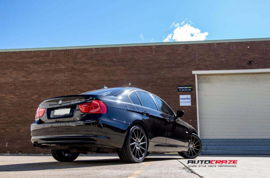 BMW 3 series with Niche Surge wheels and Kumho tyre rear wide angle shot february 2018