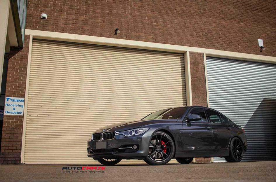 BMW 3 series with koya sf06 wheels and bridgestone tyre front wide angle shot february 2018