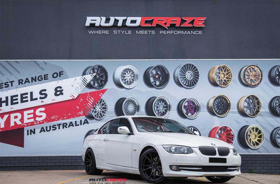 BMW 3 series with koya sf06 wheels and kinforest tyre front wide angle shot february 2018