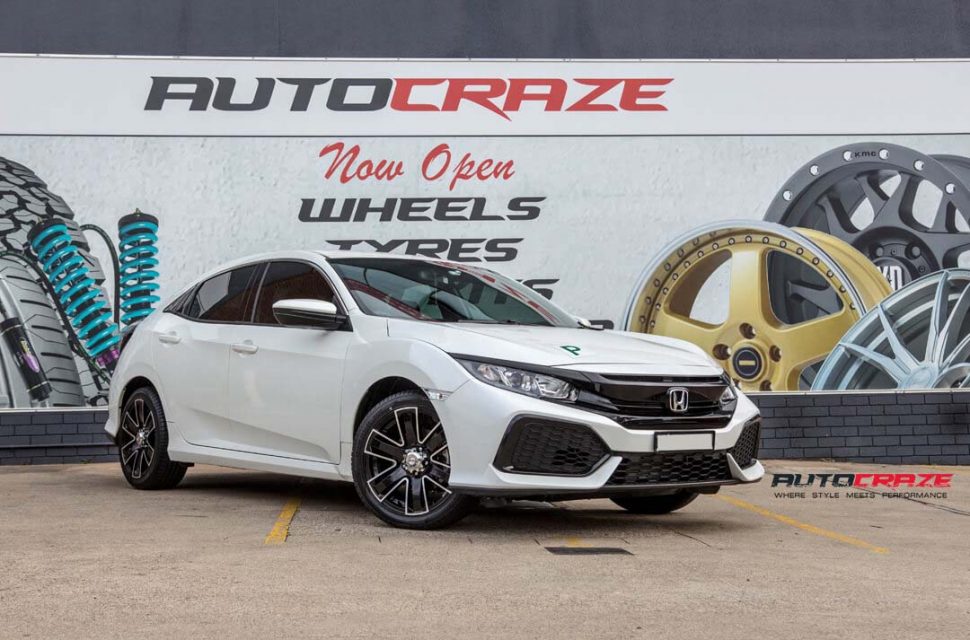 Honda Civic with King Rok wheel and Winrun tyre front wide angle shot april 2018