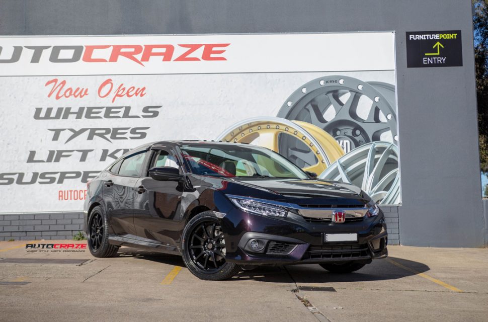 Honda Civic with SSW Rotate wheel and Achilles tyre front wide angle shot april 2018