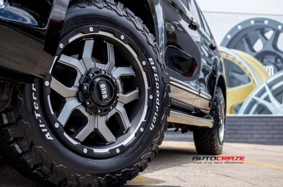 Haval H9 with Grid GD07 wheels and bf goodrich tyre front wheel close up shot march 2018