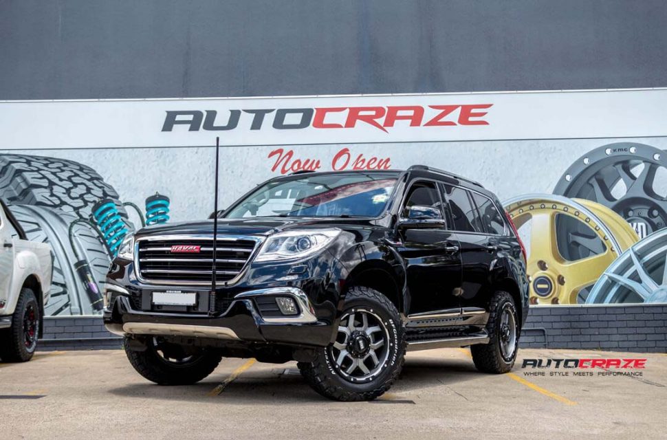 Haval H9 with Grid GD07 wheels and bf goodrich tyre front wide angle shot march 2018
