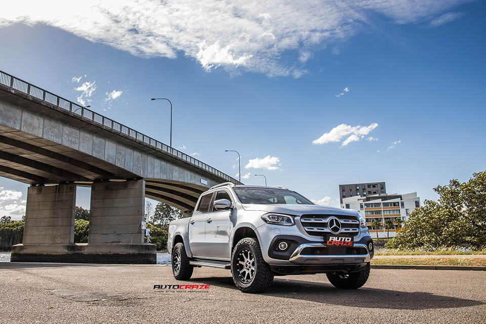 Mercedes X Class X250D with KMC Addict Wheels and Falken Tyres Front Bridge Shot
