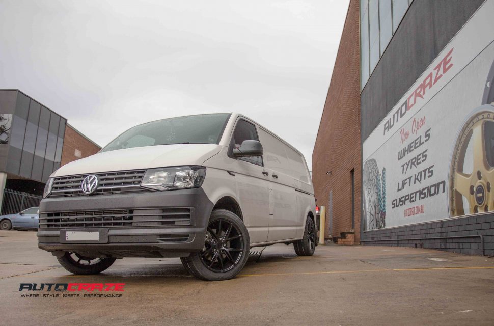 VW Transporter with niche misano wheels and kumho tyres front wide angle shot apirl 2018
