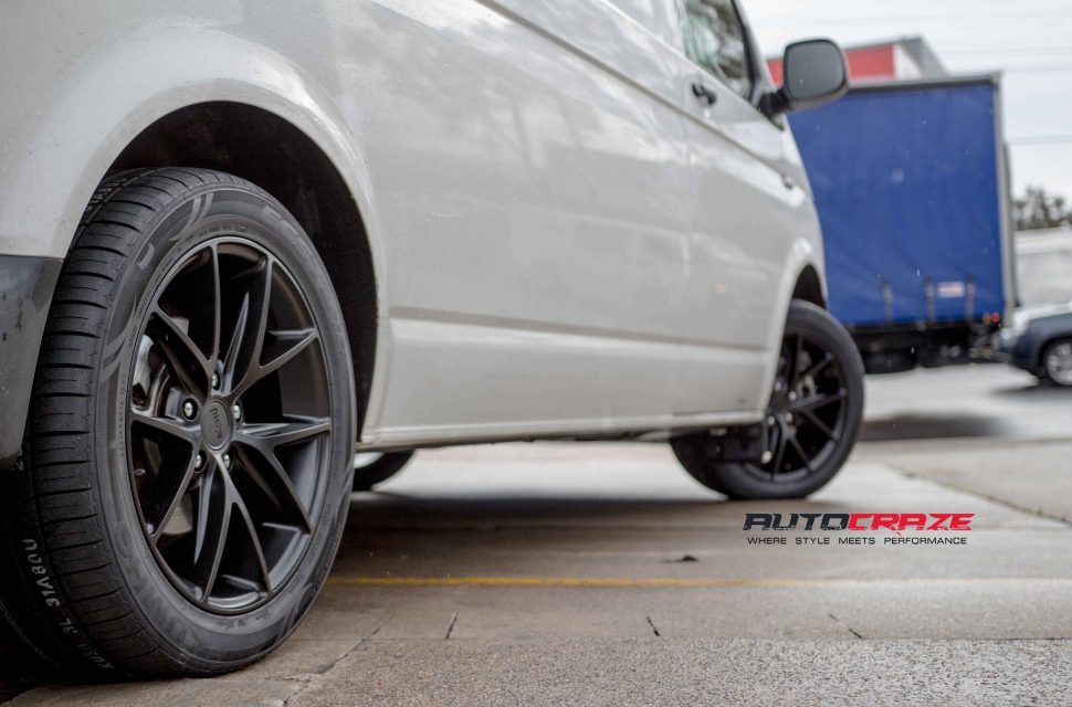 VW Transporter with niche misano wheels and kumho tyres rear wheel close up shot apirl 2018