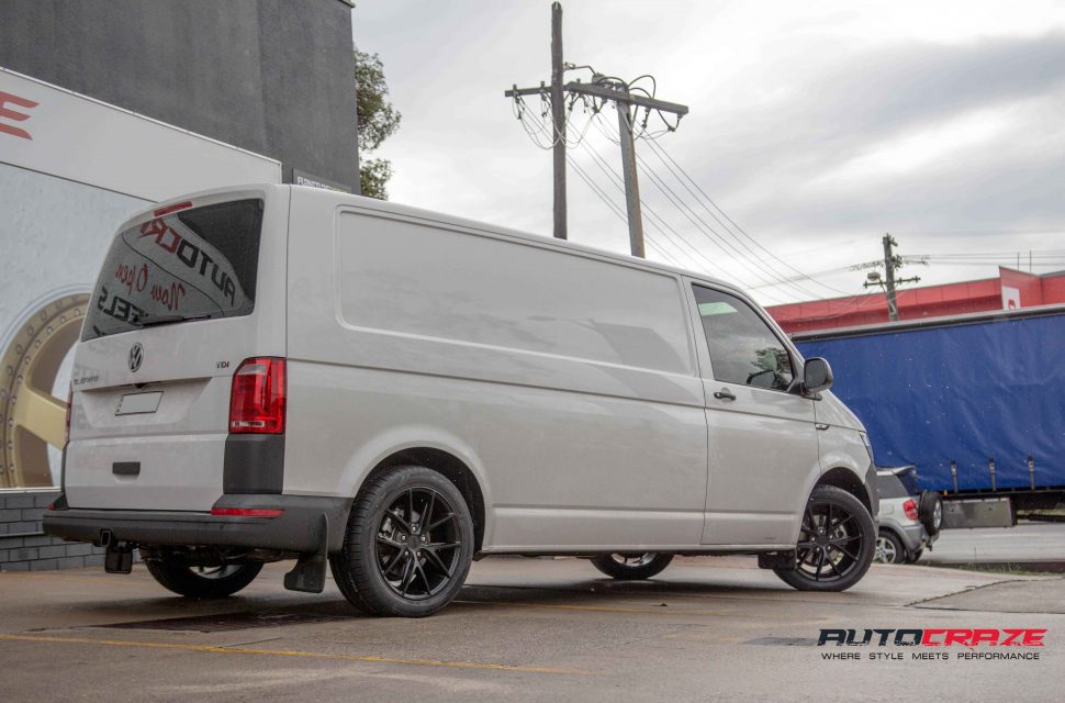 VW Transporter with niche misano wheels and kumho tyres rear wide angle shot apirl 2018