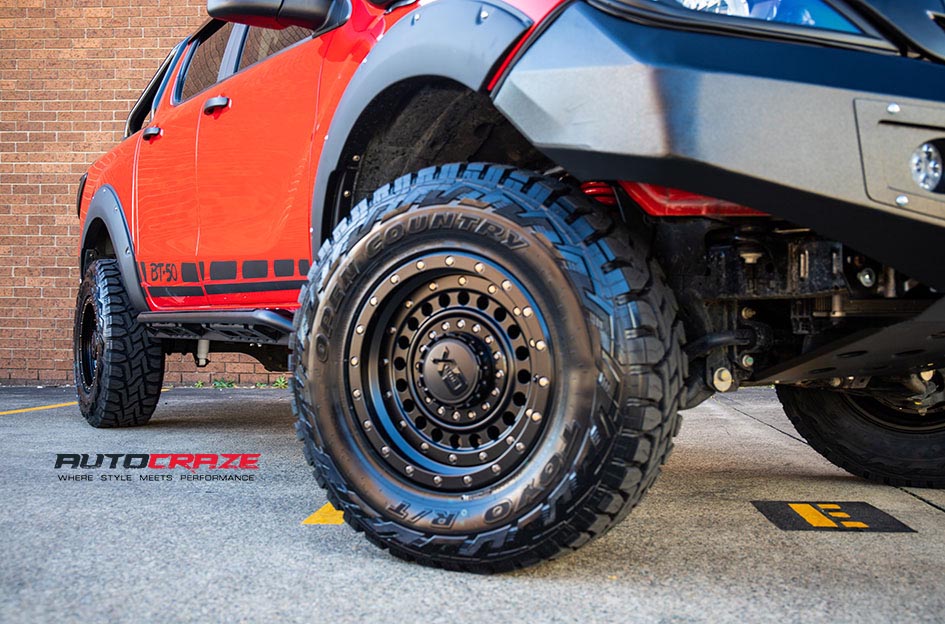 Mazda BT50 KMC XD Panzer Wheels Toyo Tyres Front Fitment Close Up Shot Gallery July 2018