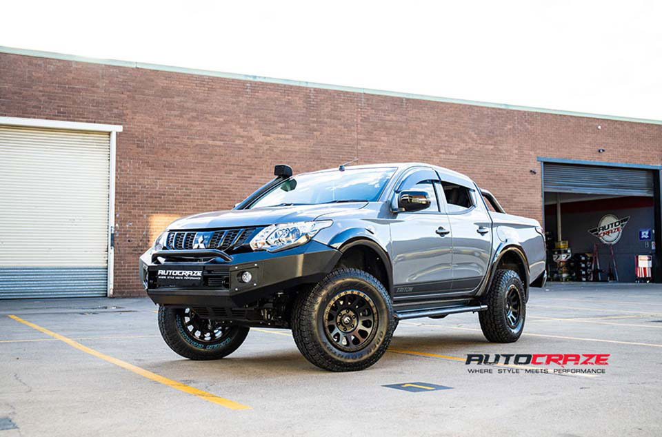 Grey Mitsubishi Triton Fuel Vector Wheels Front Close Shot August 2018