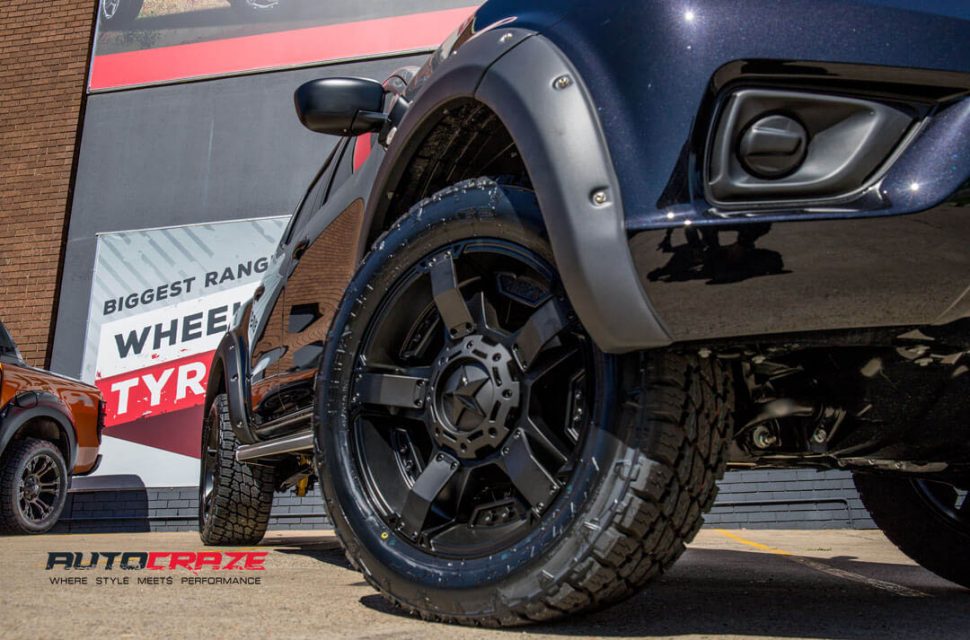Nissan Navara KMC Rockstar 2 Wheels Nitto Tyres Lift Kit Front Fitment Close Up Shot March 2018