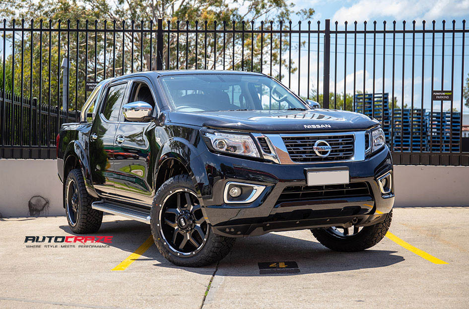 Nissan Navara Grid GD07 Wheels Fuel Tyres Front Close Shot Gallery Nov 2018 Bonnet Protector