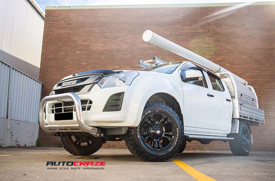 White Isuzu Dmax Diesel Brooklyn Wheels BF Goodrich Tyres Front Close Shot Gallery August 2018 Bonnet Protector