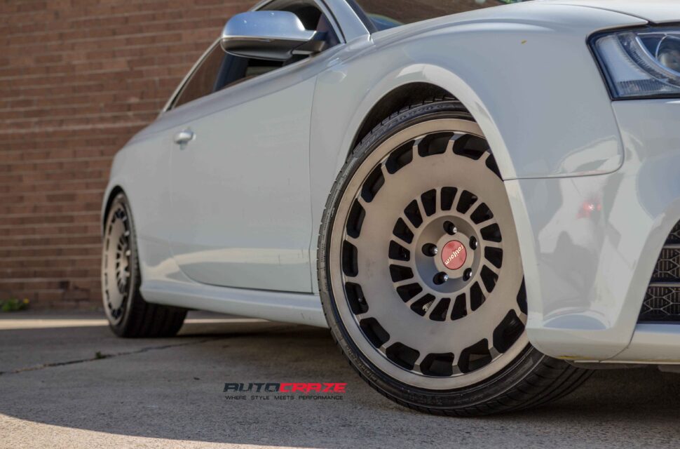 White Audi RS5 Wheels Rotiform CCV Front Fitment Shot